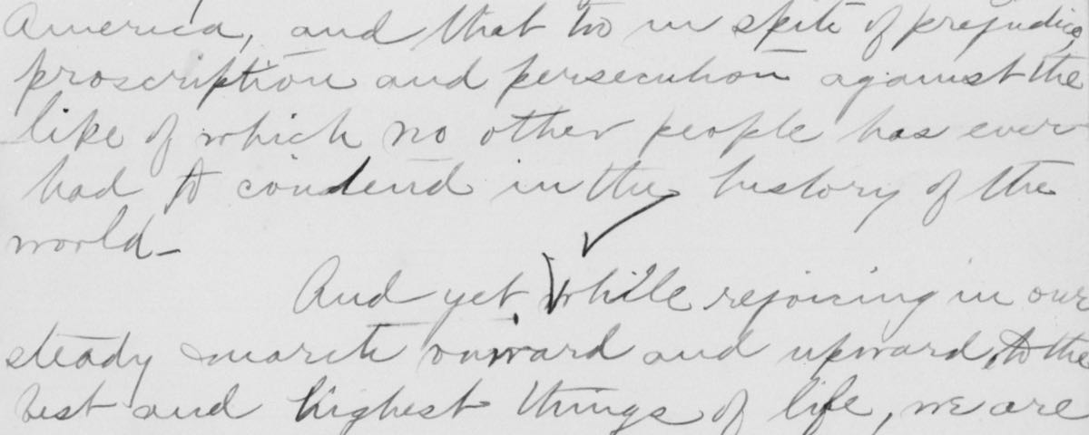 Close up of hand-written text of Mary Church Terrell's first speech to the NAACP