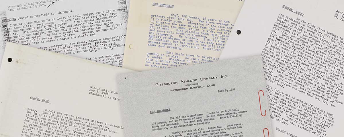 Collection of typed report pages by baseball scout Branch Rickey