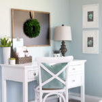 home- cozy office nook, feminine home office, organized home office, small office, decorating, farmhouse office